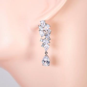 Timeless Floral Drop Crystal Diamond Earrings, Long Bridal , Bridal Earrings, Crystal Bridal Earrings, Statement Earrings